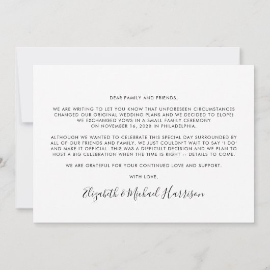 今結婚した後のパーティーネオンライト写真結婚の 案内状 (裏面)