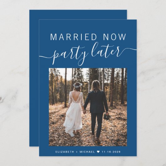 今結婚した後のパーティーフォトブルー結婚ズ (正面/裏面)