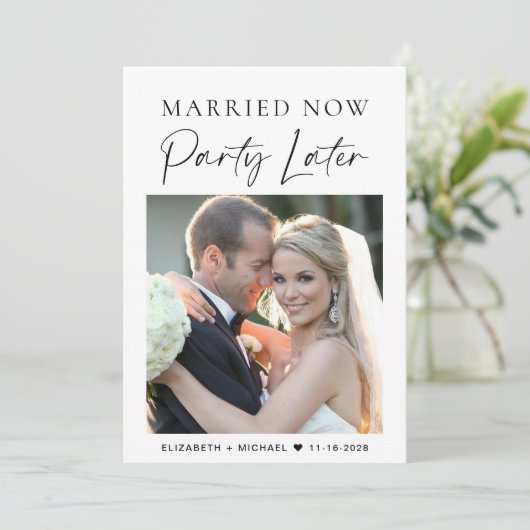 今結婚した後のパーティー写真の結婚発表 招待状 (スタンド正面)