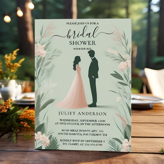 今赤面ピーチミントモスサージグリーンブライダルシャワー 招待状