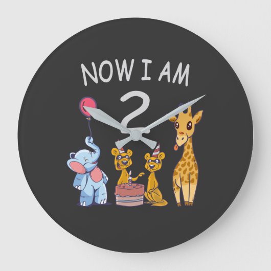 今２歳だよ！動物園での２歳の誕生日、Ｔシャツ ラージ壁時計 (正面)