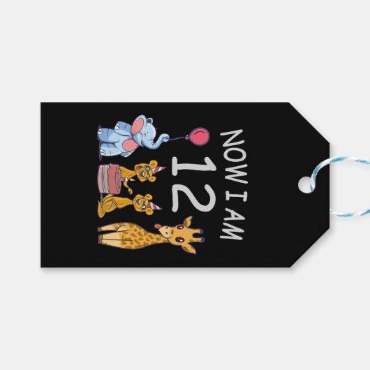 今、私は動物園で12歳の12誕生日である ギフトタグ (正面(横))