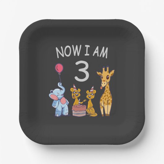 今、私は動物園で3歳の3歳の誕生日である ペーパープレート (正面)