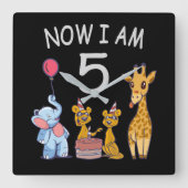 今、私は動物園で5歳の誕生日である スクエア壁時計 (正面)