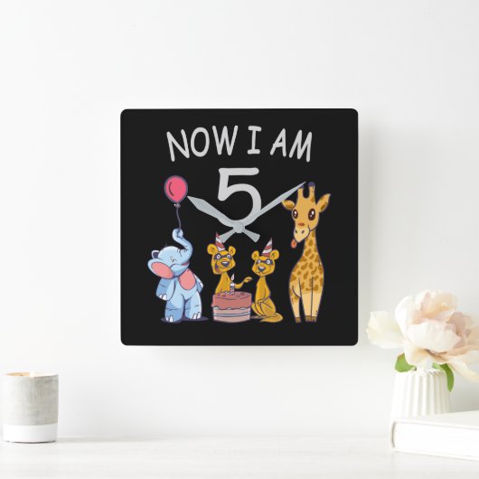 今、私は動物園で5歳の誕生日である スクエア壁時計 (ホーム)