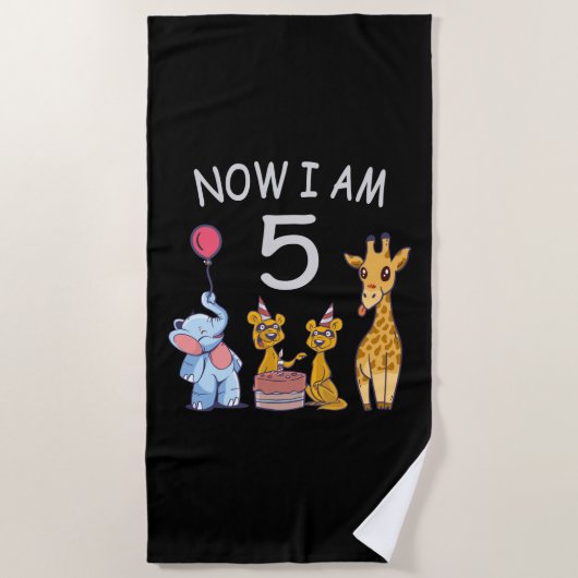 今、私は動物園で5歳の誕生日である ビーチタオル (正面)