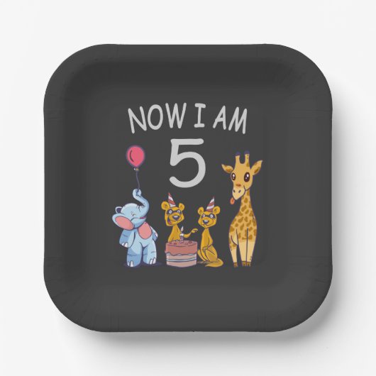 今、私は動物園で5歳の誕生日である ペーパープレート (正面)