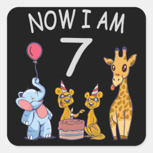 今、私は動物園で7歳の7誕生日だ スクエアシール