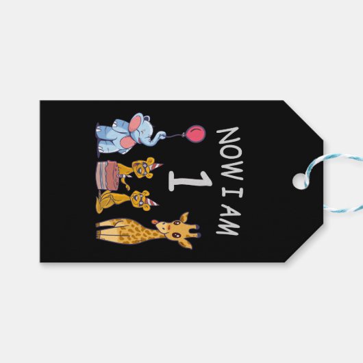 今、私は1歳の動物園の1歳の誕生日である ギフトタグ (正面(横))