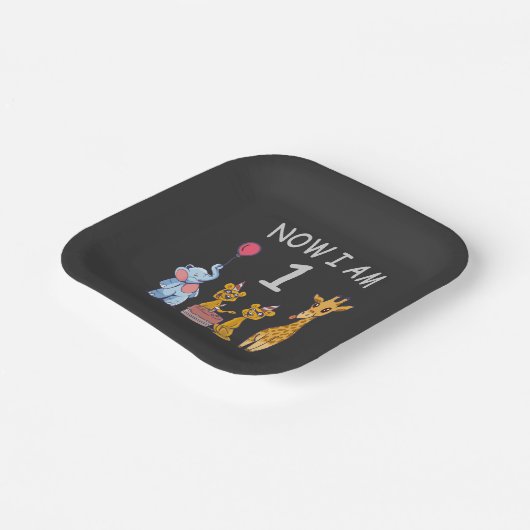 今、私は1歳の動物園の1歳の誕生日である ペーパープレート (傾斜あり)