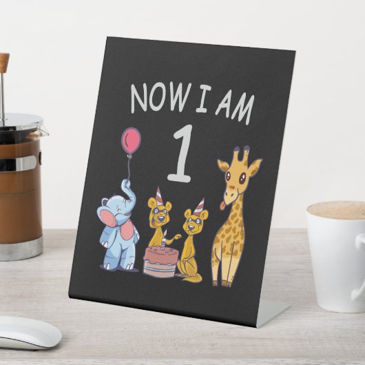 今、私は1歳の動物園の1歳の誕生日である 台座サイン (インサイチュ)