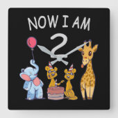 今、私は2歳の動物園の2番目の誕生日である スクエア壁時計 (正面)