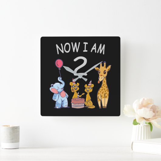 今、私は2歳の動物園の2番目の誕生日である スクエア壁時計 (ホーム)