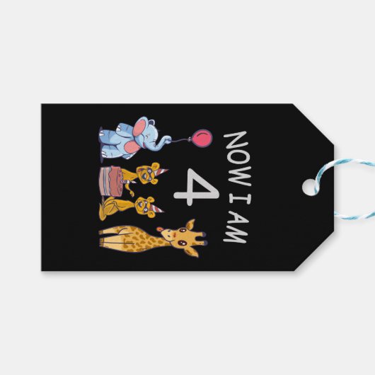 今、私は4歳の動物園の4歳の誕生日である ギフトタグ (正面(横))