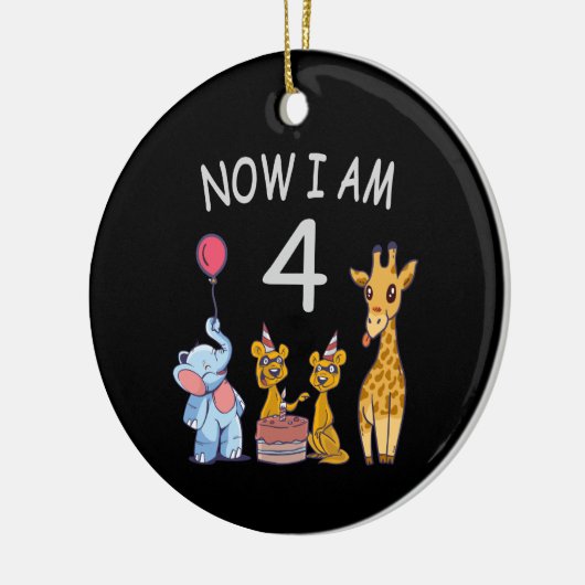 今、私は4歳の動物園の4歳の誕生日である セラミックオーナメント (左)