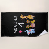 今、私は4歳の動物園の4歳の誕生日である ビーチタオル (正面)