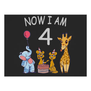 今、私は4歳の動物園の4歳の誕生日である ポスター