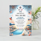 今Bbq赤白青アメリカ国旗7月パーティー4日 招待状 (スタンド正面)