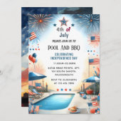 今Bbq赤白青アメリカ国旗7月パーティー4日 招待状 (正面/裏面)