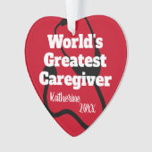 介護パーソナライズされた赤いハートクリスマス オーナメント (正面)