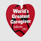 介護パーソナライズされた赤いハートクリスマス オーナメント (正面)