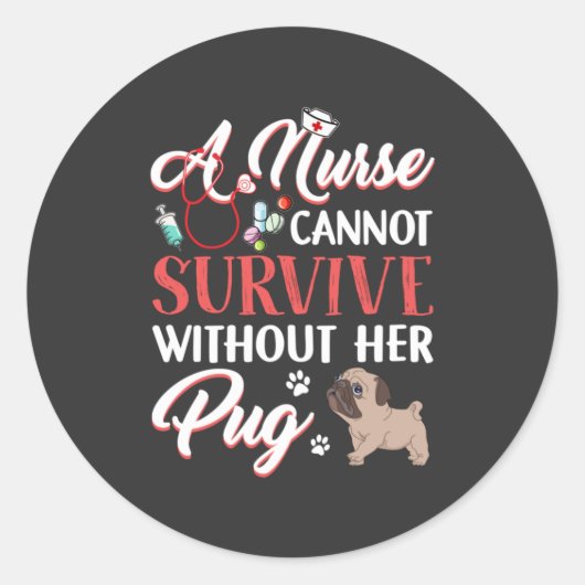 介護生活 | Pug生き延び付きナース ラウンドシール (正面)