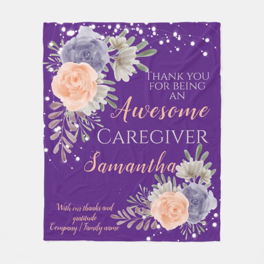 介護素晴らし者ありがとうフローラ フリースブランケット (正面)