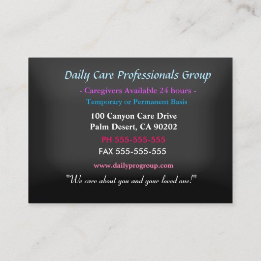 介護者かわいらし牡丹穏プロフェッショナル 名刺 (裏面)