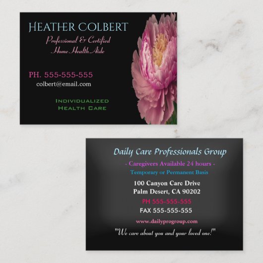介護者かわいらし牡丹穏プロフェッショナル 名刺 (正面/裏面)