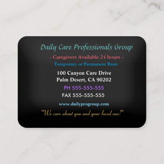 介護者が信頼する手を誠実にプロフェッショナル 名刺 (裏面)