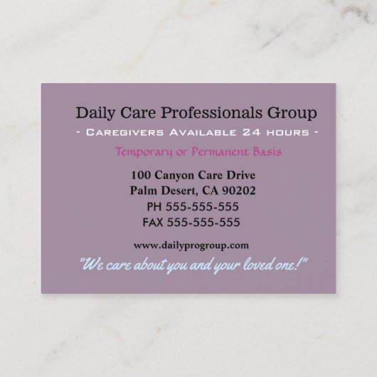 介護者のフローラ信頼の友人 名刺 (裏面)