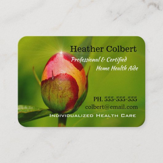 介護者の愛情のあるシャクヤクの芽のプロフェッショナル 名刺 (正面)