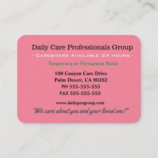 介護者の愛情のあるシャクヤクの芽のプロフェッショナル 名刺 (裏面)