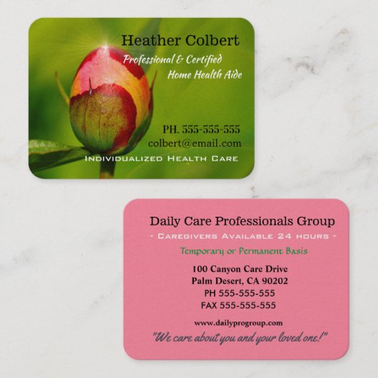 介護者の愛情のあるシャクヤクの芽のプロフェッショナル 名刺 (正面/裏面)