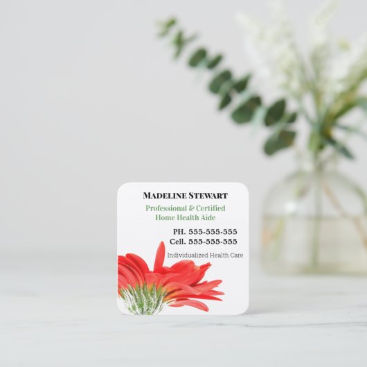 介護者の新しい花の正方形のプロフェッショナル スクエア名刺 (スタンド正面)