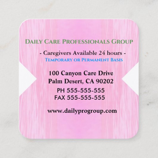 介護者の新しい花の正方形のプロフェッショナル スクエア名刺 (裏面)