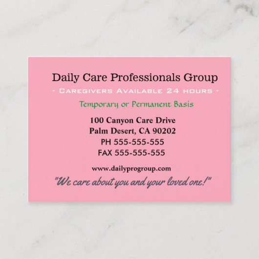 介護者の新鮮なフローラの喜び 名刺 (裏面)