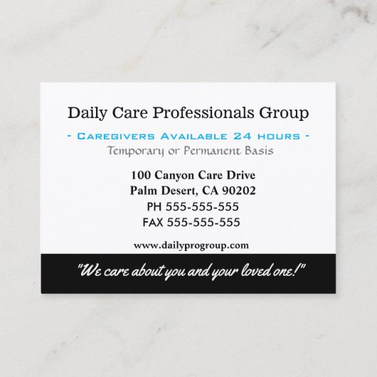 介護者の注意を払う慈悲プロフェッショナル 名刺 (裏面)