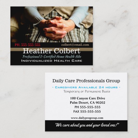 介護者の注意を払う慈悲プロフェッショナル 名刺 (正面/裏面)
