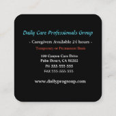 介護者の洗練された黒い正方形のプロフェッショナル スクエア名刺 (裏面)