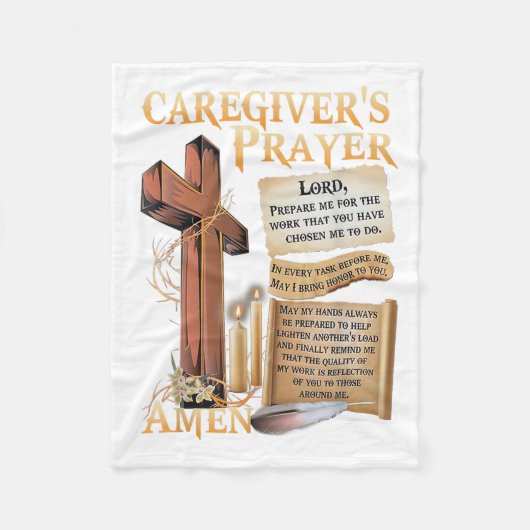 介護者の祈り キリスト教の十字架 信仰 希望 愛 フリースブランケット (正面)