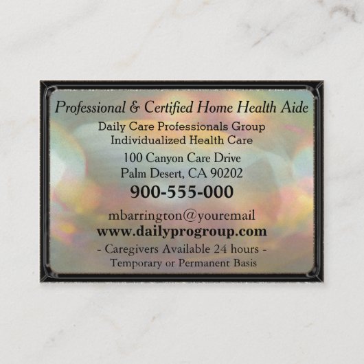 介護者の穏やかな瞬間プロフェッショナル 名刺 (裏面)