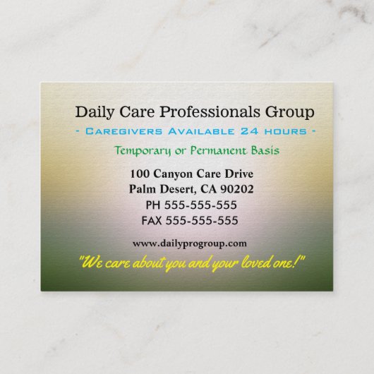 介護者の誠実な焦点フレンドリープロフェッショナル 名刺 (裏面)