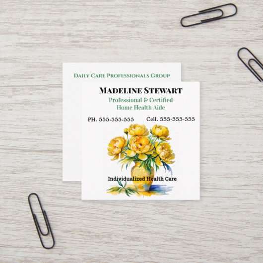 介護者イエローピーニースクエアプロフェッショナル スクエア名刺 (正面/裏面インサイチュ)