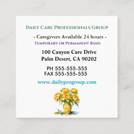 介護者イエローピーニースクエアプロフェッショナル スクエア名刺 (裏面)