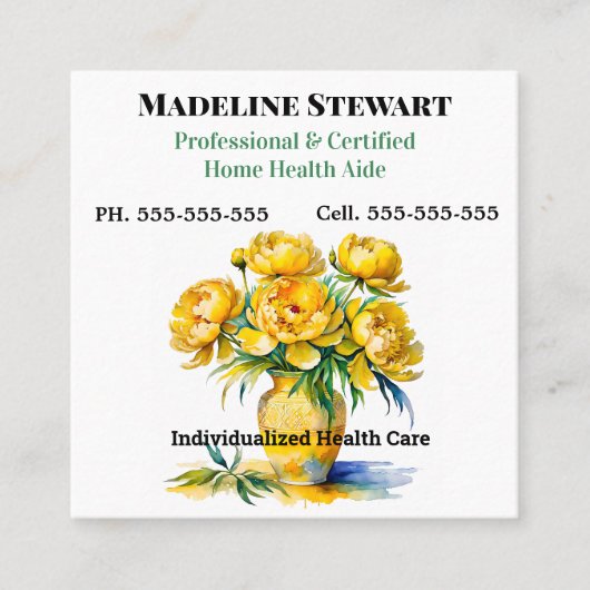 介護者イエローピーニースクエアプロフェッショナル スクエア名刺 (正面)