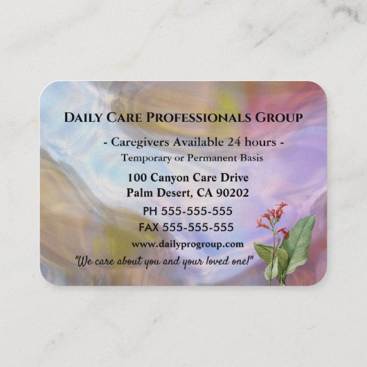 介護者カリナビューティフルフローラプロフェッショナル 名刺 (裏面)