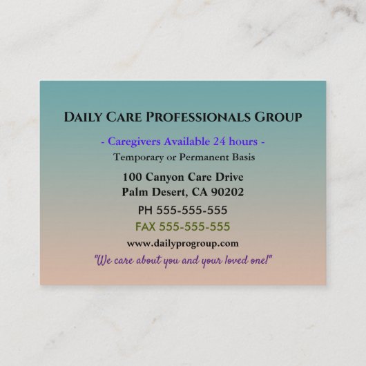 介護者サンセット平穏プロフェッショナル 名刺 (裏面)