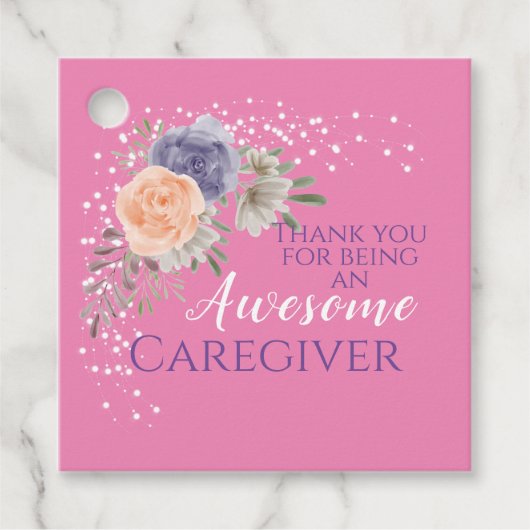 介護者スタイリッシュの感謝フローラピンク フェイバータグ (正面)