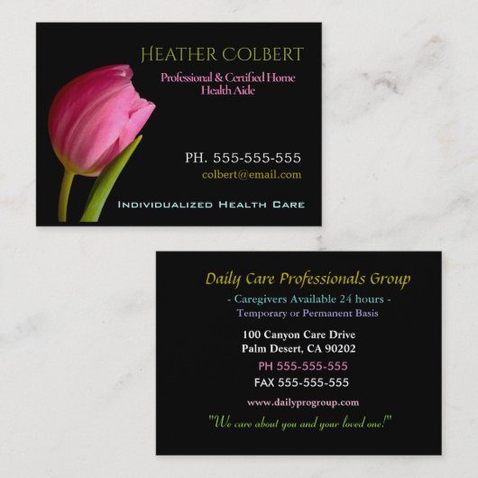介護者チューリップ美しいプロフェッショナル  名刺 (正面/裏面)